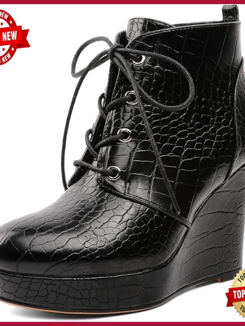 Wedge Ankle Boots Platform Round Toe Lace Up 4 Inch Heel Dress Booties